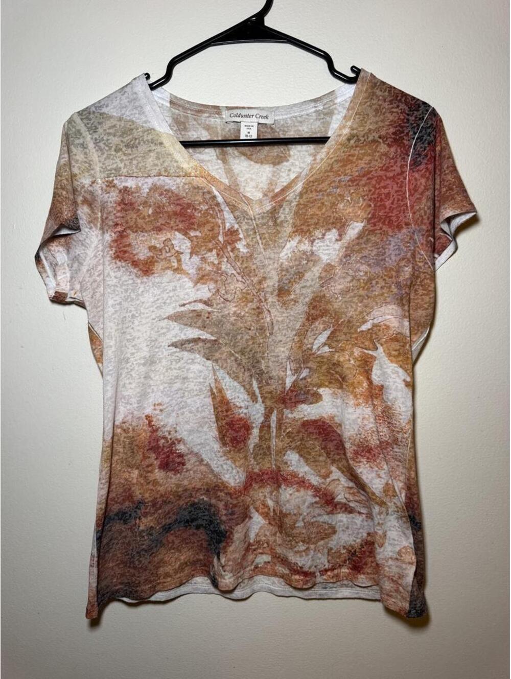 Coldwater Creek Abstract Floral Print V-Neck Top Size M